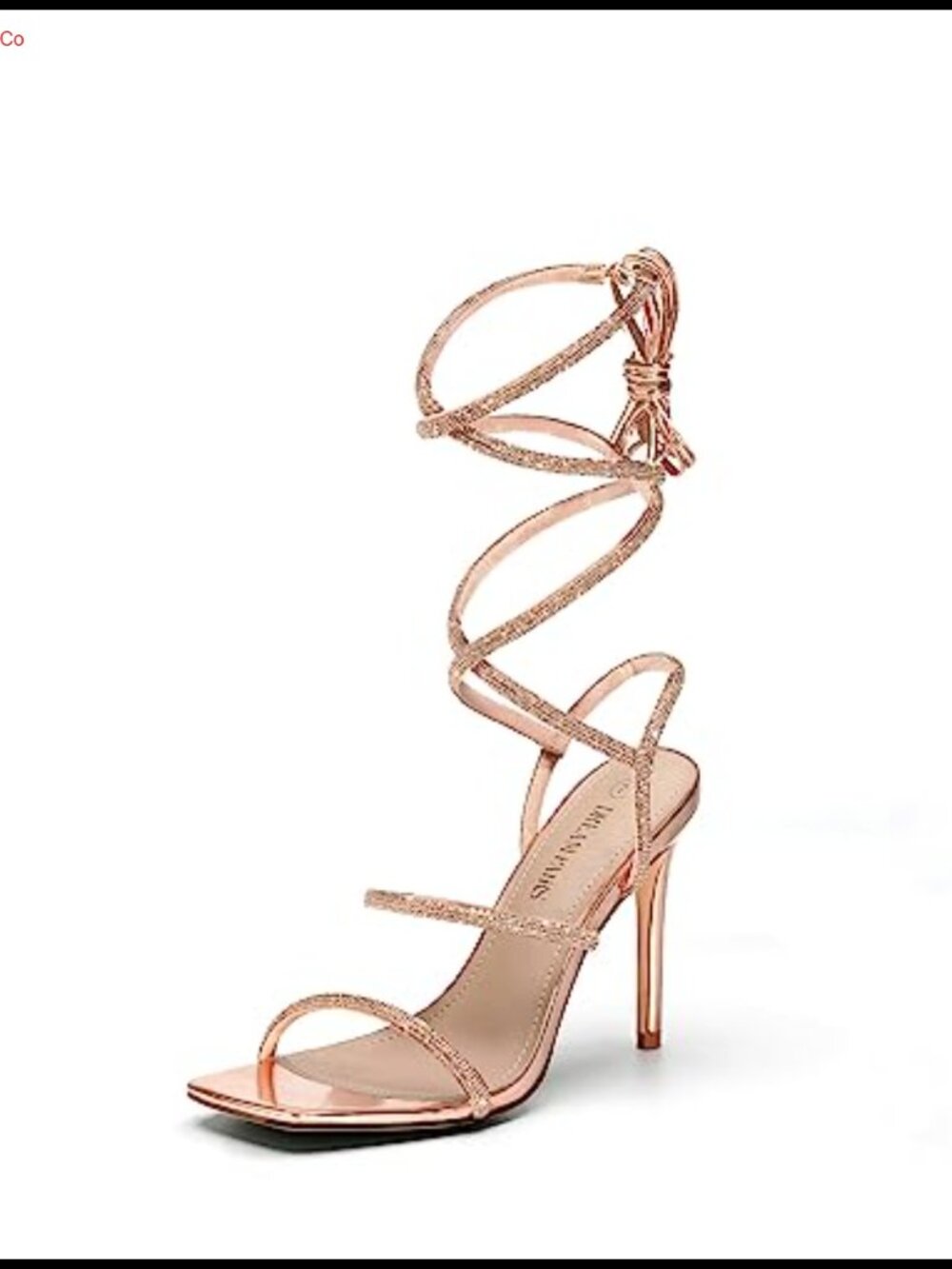 Women's Strappy Rhinestone High Heel Sandals 4 Inch Square Toe Faux Leather